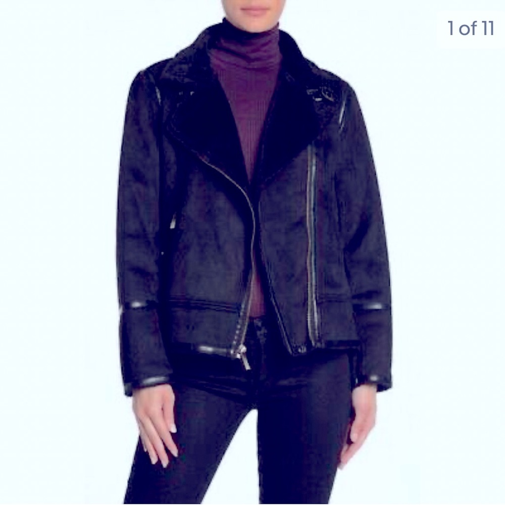 Michael Kors Faux Suede/Fur Moto Jacket